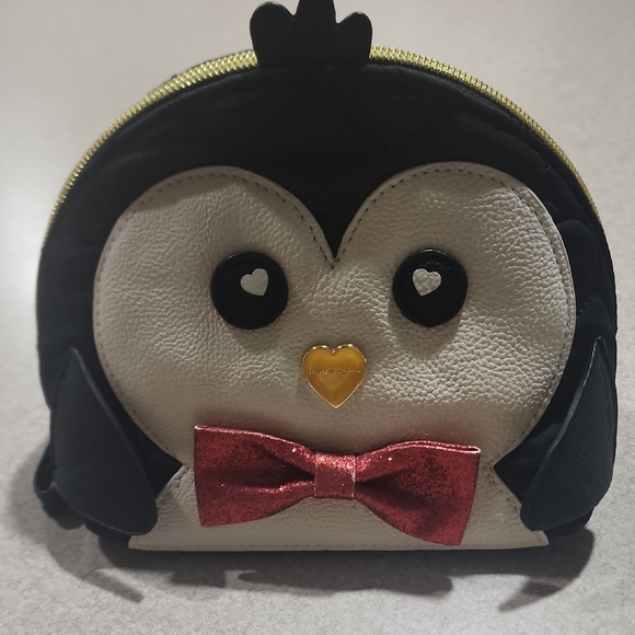 Betsey Johnson Black and White Cosmetic Bag with Penguin Design - Picture 1 of 6